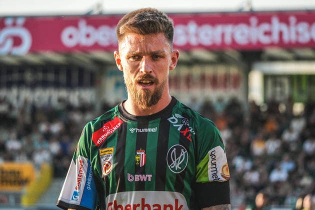 Fussball Österreich, Admiral Bundesliga Europacup-Playoff Finale ECL 2025 2026, SV Oberbank Ried vs. SK Rapid Wien (SKR) - BWT x Oberösterreichische Arena (Ried): Philipp Pomer (SV Oberbank Ried) Copyright: xLukasxBierederx