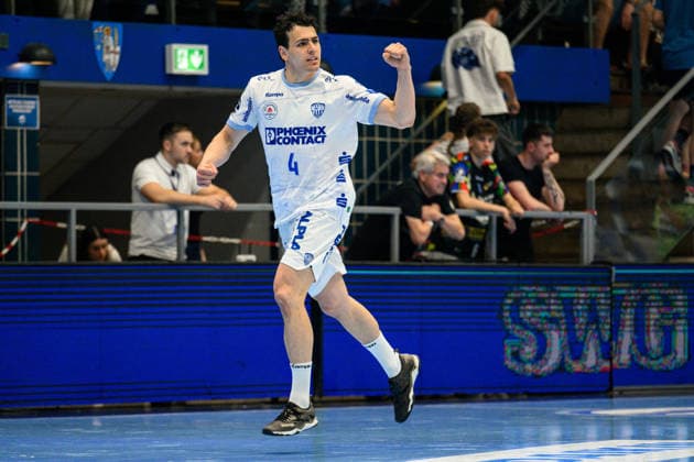 Samuel Zehnder (TBV Lemgo Lippe, 04) Jubel zum Treffer. GER, ThSV Eisenach gegen TBV Lemgo Lippe, 1. Daikin Handballbundesliga, Handball, 32.Spieltag, Saison 2025 2026, 22.05.2026 GER, ThSV Eisenach gegen TBV Lemgo Lippe, 1. Daikin Handballbundesliga, Handball, 32.Spieltag, Saison 2025 2026, 22.05.2026 Eisenach Copyright: xEibner-Pressefoto MartinxHerbstx EP_MHT