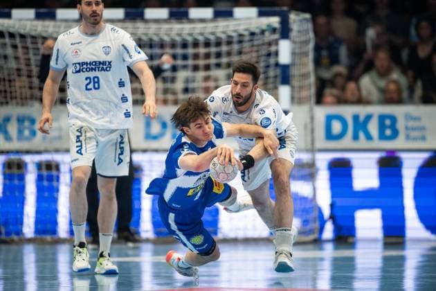 DAIKIN HBL HANDBALL HERREN 1. BL 32. SPIELTAG THSV EISENACH - TBV LEMGO LIPPE ** NUR FÜR REDAKTIONELLE ZWECKE ** EDITORIAL USE ONLY **<p>22 05 2026-Eisenach: DAIKIN HBL Handball 1. Bundesliga Herren Saison 2025 - 2026 32. Spieltag Werner Assmann Halle ThSV Eisenach - TBV Lemgo Lippe im Foto: Stephan Seitz 44 (ThSV Eisenach) im Zweikampf mit Tim Suton 23 (TBV Lemgo Lippe) ( Deutschland Thüringen Eisenach Copyright: SaschaxFromm