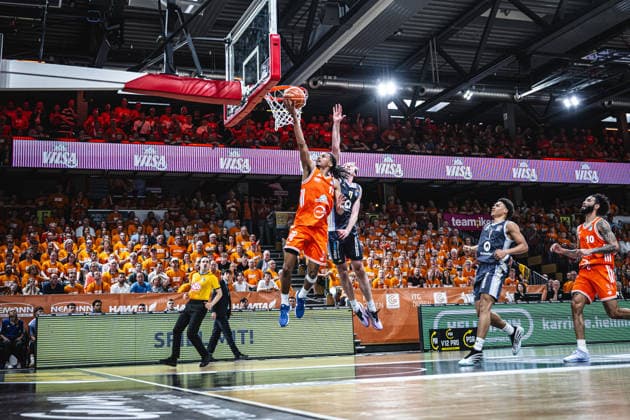 1. Basketball Bundesliga, easyCredit BBL, Saison 2025 2026, Herren, Playoffs, Viertelfinale, Spiel 3, 22.05.2026, RASTA Vechta - ALBA Berlin Alonzo Verge ( 11 - RASTA Vechta) beim Korbleger Vechta RASTA Dome Niedersachsen Deutschland