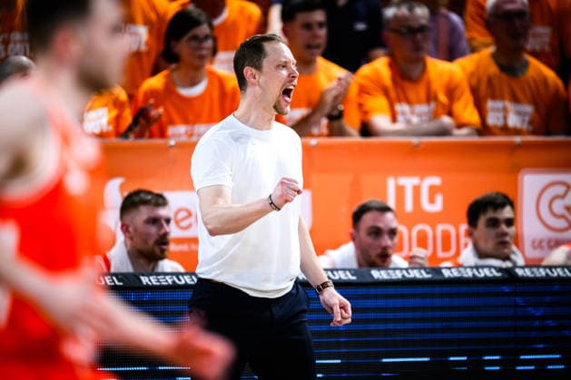 22.05.2026, Rasta Dome, Vechta Basketball, easyCredit Bundesliga, Playoffs Viertelfinale, Rasta Vechta vs. ALBA Berlin Jubel Christian Held (Trainer Headcoach Vechta)
