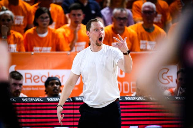 22.05.2026, Rasta Dome, Vechta Basketball, easyCredit Bundesliga, Playoffs Viertelfinale, Rasta Vechta vs. ALBA Berlin Jubel Christian Held (Trainer Headcoach Vechta)
