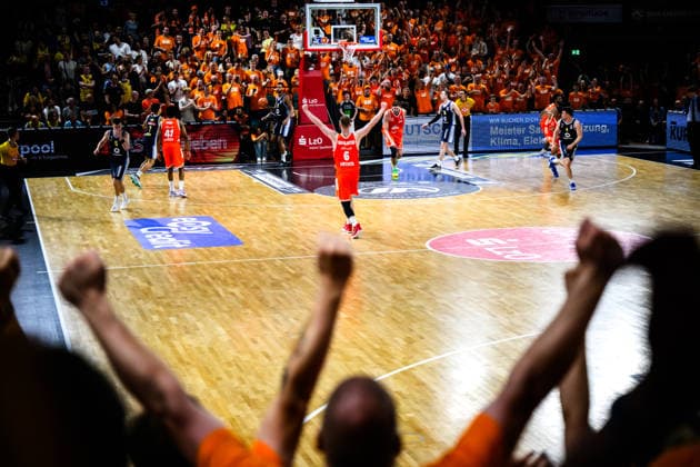 22.05.2026, Rasta Dome, Vechta Basketball, easyCredit Bundesliga, Playoffs Viertelfinale, Rasta Vechta vs. ALBA Berlin Jubel Vechta bei Sieg