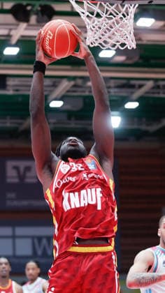 Im Bild: Charles Thompson (Wuerzburg Baskets, 32) mit dem Dunking 22.05.2026, Basketball, Fitness First Wuerzburg Baskets vs. Telekom Baskets Bonn, easyCredit BBL Playoffs, 3. Viertelfinale, Deutschland, 97072, tectake-Arena Wuerzburg, Copyright: HMBxMedia xJulienxBecker