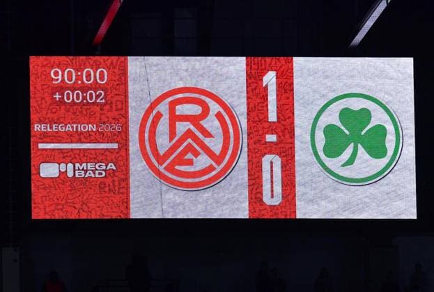 Rot-Weiss Essen - Greuther Fürth ** NUR FÜR REDAKTIONELLE ZWECKE ** EDITORIAL USE ONLY **<p>Fußball Relegation zur 2. Bundesliga Hinspiel: Rot-Weiss Essen - Reuther Fürth am 22.05.2026 im Stadion an der Hafenstrasse in Essen Die Anzeigetafel zeigt den Endstand an Deutschland Nordrhein-Westfalen Essen Copyright: ThorstenxTillmann