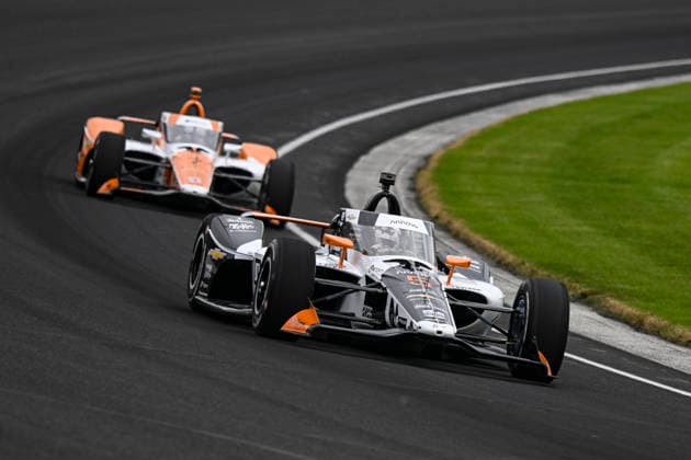 INDIANAPOLIS, IN - MAY 24: Pato O Ward (5) Arrow McLaren Chevrolet drives through turn three ahead of teammate Christian Lundgaard (7) Velo Arrow McLaren Chevrolet during practice on NTT IndyCar, Indy Car, IRL, USA Series Miller Lite Carb Day on May 22, 2026, at the Indianapolis Motor Speedway in Indianapolis, Indiana. (Photo by Michael Allio Icon Sportswire) AUTO: MAY 22 NTT IndyCar Series Miller Lite Carb Day EDITORIAL USE ONLY Icon116260522012