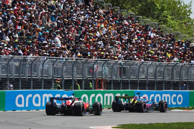 RECORD DATE NOT STATED 22nd May 2026; Circuit Gilles Villeneuve, Montreal, Quebec, Canada; 2026 FIA Formula 1 Canadian Grand Prix, Free Practice Day; Charles Leclerc (16) of Monaco and Scuderia Ferrari HP trails Franco Colapinto (43) of Argentina and BWT Alpine Formula One Team at the exit of turn 10 ArtxVega