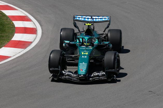 RECORD DATE NOT STATED 22nd May 2026; Circuit Gilles Villeneuve, Montreal, Quebec, Canada; 2026 FIA Formula 1 Canadian Grand Prix, Free Practice Day; Fernando Alonso (14) of Spain and Aston Martin Aramco Formula One Team on turn 10 ArtxVega