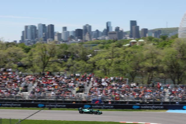 RECORD DATE NOT STATED 22nd May 2026; Circuit Gilles Villeneuve, Montreal, Quebec, Canada; 2026 FIA Formula 1 Canadian Grand Prix, Free Practice Day; Fernando Alonso (14) of Spain and Aston Martin Aramco Formula One Team prepares for turn 10 with the city of Montreal in the background ArtxVega
