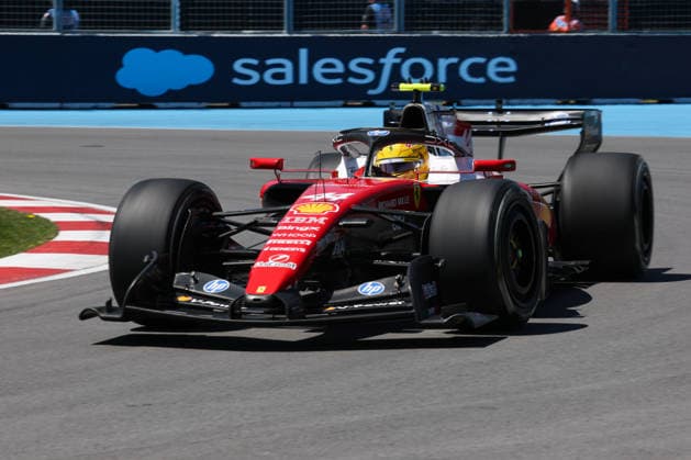 RECORD DATE NOT STATED 22nd May 2026; Circuit Gilles Villeneuve, Montreal, Quebec, Canada; 2026 FIA Formula 1 Canadian Grand Prix, Free Practice Day; Lewis Hamilton (44) of Great Britain and Scuderia Ferrari HP at the exit of turn 10 ArtxVega