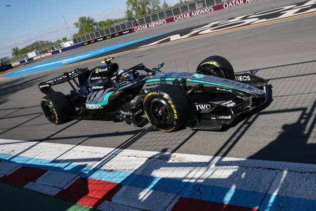RECORD DATE NOT STATED 22nd May 2026; Circuit Gilles Villeneuve, Montreal, Quebec, Canada; 2026 FIA Formula 1 Canadian Grand Prix, Free Practice Day; Kimi Antonelli (12) of Italy and Mercedes-AMG PETRONAS Formula One Team accelerates in front of the wall of champions ArtxVega