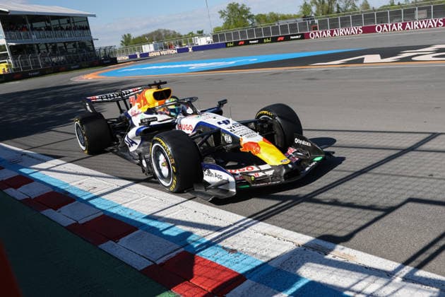 RECORD DATE NOT STATED 22nd May 2026; Circuit Gilles Villeneuve, Montreal, Quebec, Canada; 2026 FIA Formula 1 Canadian Grand Prix, Free Practice Day; Arvid Lindblad (41) of Great Britain and Visa Cash App Racing Bulls Formula One Team in front of the wall of champions ArtxVega