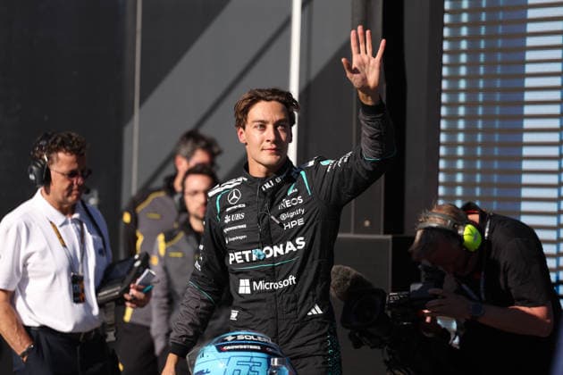 RECORD DATE NOT STATED 22nd May 2026; Circuit Gilles Villeneuve, Montreal, Quebec, Canada; 2026 FIA Formula 1 Canadian Grand Prix, Free Practice Day; George Russell (63) of Great Britain and Mercedes-AMG PETRONAS Formula One Team waves to the fans after winning the pole position for the Sprint race ArtxVega