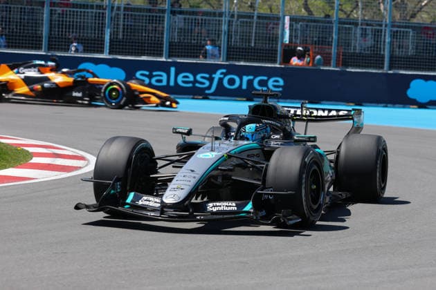 RECORD DATE NOT STATED 22nd May 2026; Circuit Gilles Villeneuve, Montreal, Quebec, Canada; 2026 FIA Formula 1 Canadian Grand Prix, Free Practice Day; George Russell (63) of Great Britain and Mercedes-AMG PETRONAS Formula One Team at the exit of turn 10 ArtxVega