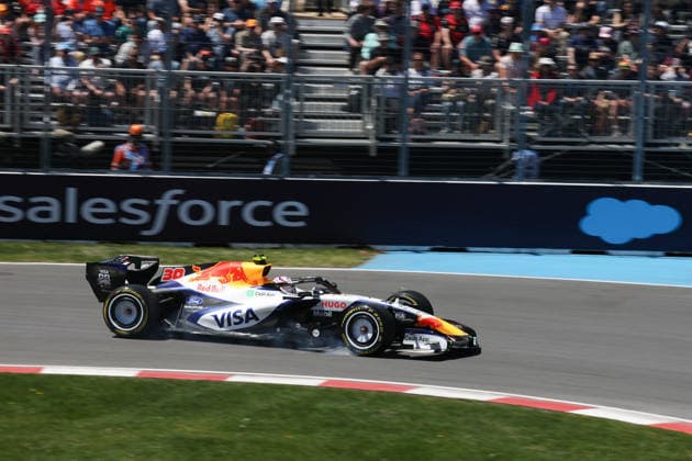 RECORD DATE NOT STATED 22nd May 2026; Circuit Gilles Villeneuve, Montreal, Quebec, Canada; 2026 FIA Formula 1 Canadian Grand Prix, Free Practice Day; Liam Lawson (30) of New Zealand and Visa Cash App Racing Bulls Formula One Team locks brakes before turn 10 ArtxVega