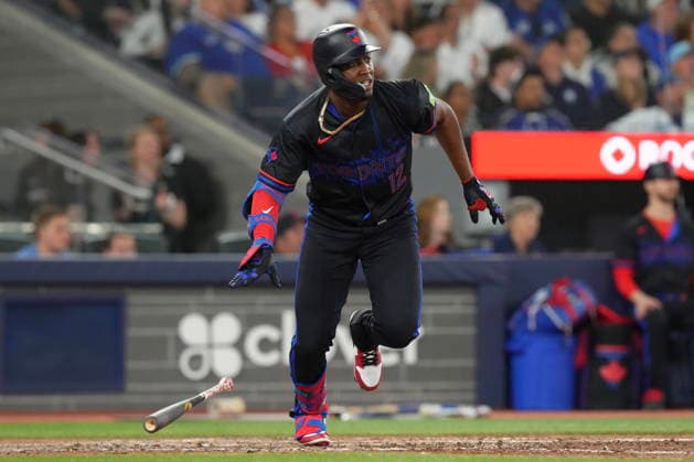 May 22, 2026, Toronto, On, CAN: Toronto Blue Jays Jesus Sanchez (12) sets off for first base after hitting an RBI double during eighth inning MLB, Baseball Herren, USA baseball action against the Pittsburgh Pirates in Toronto on Friday, May 22, 2026. JesoeS S¡Nchez  - ZUMAc35_ 20260522_zaf_c35_159 Copyright: xChrisxYoungx