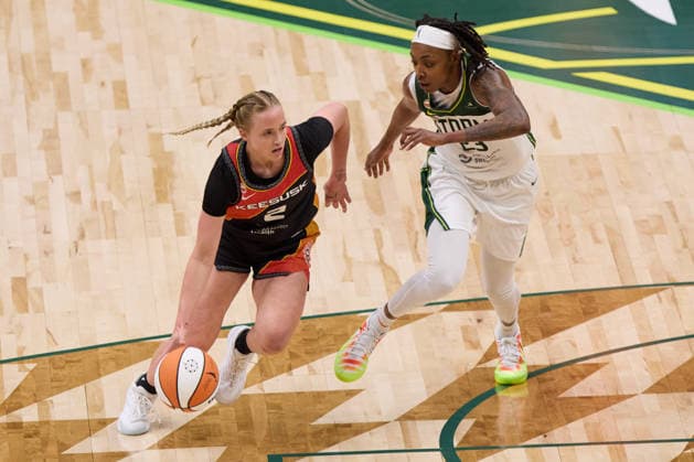 May 22, 2026, Seattle, Washington, USA: Connecticut guard HAILEY VAN LITH (2) drives to the rim while defended by Seattle forward JORDAN HORSTON (23) in the second quarter of the WNBA, Basketball Damen, USA match between the Seattle Storm and Connecticut Sun at Climate Pledge Arena in Seattle. WNBA 2026: Seattle 77:59 Connecticut  - ZUMAd218 20260522_zsp_d218_008 Copyright: xRichardxDizonx