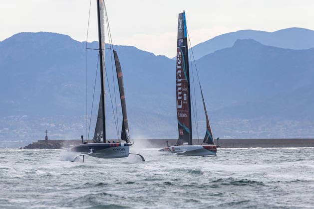 Louis Vuitton 38th America s Cup Preliminary Regatta Sardinia Athena Pathway Women And Youth, Emirates Team New Zealand compete during the first day of the Louis Vuitton 38th America s Cup Preliminary Regatta in Cagliari, Italy, on May 22, 2026. The preliminary regatta in Sardinia, part of the 38th America s Cup and sponsored by Louis Vuitton, provides teams the first opportunity to test their skills ahead of the event in Naples in 2027. The races occur in the Gulf of Cagliari, featuring fully equalized AC40 one-design yachts capable of reaching speeds exceeding 40 knots. cagliari - Italy  Copyright: xMauroxUjettox originalFilename:ujetto-louisvui260522_np6El.jpg