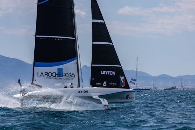 Louis Vuitton 38th America s Cup Preliminary Regatta Sardinia The La Roche-Posay Racing Team competes during the first day of the Louis Vuitton 38th America s Cup Preliminary Regatta in Cagliari, Italy, on May 22, 2026. The preliminary regatta in Sardinia is part of the 38th America s Cup and sponsored by Louis Vuitton, providing teams the first opportunity to test their skills ahead of the event in Naples in 2027. The races take place in the Gulf of Cagliari, featuring fully equalized AC40 one-design yachts capable of reaching speeds exceeding 40 knots. cagliari - Italy  Copyright: xMauroxUjettox originalFilename:ujetto-louisvui260522_npBXa.jpg