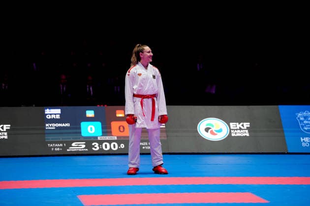 Deutschland: EKF Karate Europameisterschaft Seniors 2026 - Eissporthalle, Frankfurt: Kneer Johanna (GER, Rot) gewinnt Bronze Frankfurt am Main Eissporthalle Frankfurt Hessen Deutschland Copyright: xKjetilxWaberx