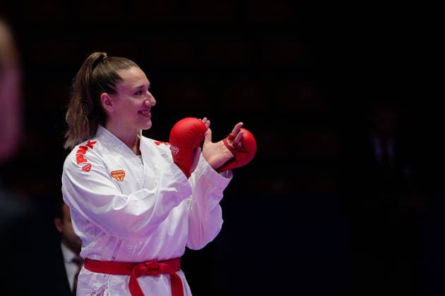 Deutschland: EKF Karate Europameisterschaft Seniors 2026 - Eissporthalle, Frankfurt: Kneer Johanna (GER, Rot) gewinnt im Kampf um die Bronze Medaille gegen Kydonaki Kyriaki (GRE, Blau) in der Kategorie Female Kumite +68 Kg Frankfurt am Main Eissporthalle Frankfurt Hessen Deutschland Copyright: xKjetilxWaberx