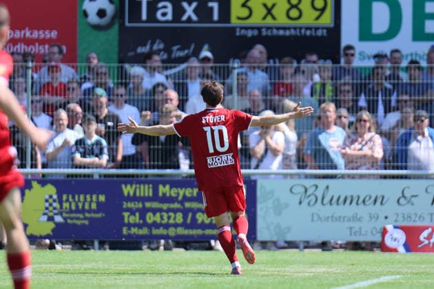 Fußball I Herren I Saison 2025-2026 I SHFV-Lotto-Pokal I Finale I SV Todesfelde - 1.FC Phönix Lübeck I 23.05.2026 Jonathan Stöver (10, 1. FC Phönix Lübeck) mit dem frühen Führungstreffer Todesfelde Joda Sportpark Schleswig Holstein Deutschland Copyright: xLobeca FabianxLamprechtx