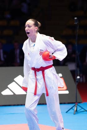 23.05.2026, xhfmx, Karate EKF Senior Championships 2026, S. Becirovic (Kroatien) im Kampf gegen T. Sombe (Frankreich (DFL DFB REGULATIONS PROHIBIT ANY USE OF PHOTOGRAPHS as IMAGE SEQUENCES and or QUASI-VIDEO) Frankfurt