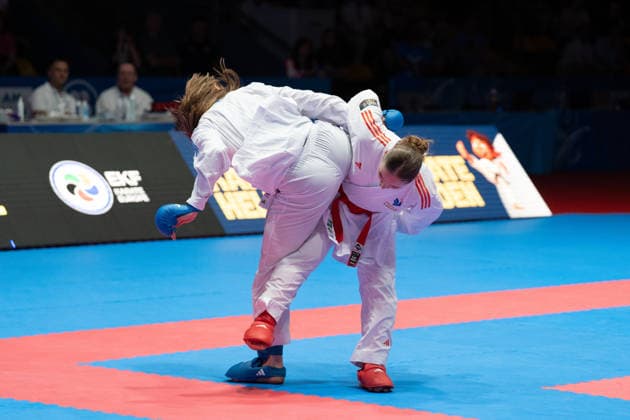 23.05.2026, xhfmx, Karate EKF Senior Championships 2026, Clemence Pea (Frankreic) im Duell mit Zala Maria Zibret (Slowenien) (DFL DFB REGULATIONS PROHIBIT ANY USE OF PHOTOGRAPHS as IMAGE SEQUENCES and or QUASI-VIDEO) Frankfurt