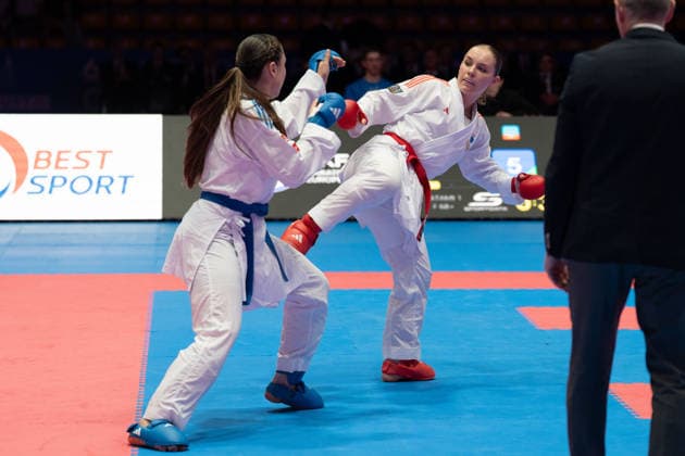 23.05.2026, xhfmx, Karate EKF Senior Championships 2026, Clemence Pea (Frankreic) im Duell mit Zala Maria Zibret (Slowenien) (DFL DFB REGULATIONS PROHIBIT ANY USE OF PHOTOGRAPHS as IMAGE SEQUENCES and or QUASI-VIDEO) Frankfurt