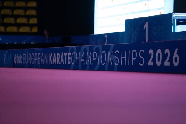 23.05.2026, xhfmx, Karate EKF Senior Championships 2026, Banner mit Logos (DFL DFB REGULATIONS PROHIBIT ANY USE OF PHOTOGRAPHS as IMAGE SEQUENCES and or QUASI-VIDEO) Frankfurt