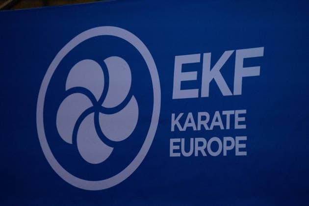 23.05.2026, xhfmx, Karate EKF Senior Championships 2026, Banner mit Logos (DFL DFB REGULATIONS PROHIBIT ANY USE OF PHOTOGRAPHS as IMAGE SEQUENCES and or QUASI-VIDEO) Frankfurt
