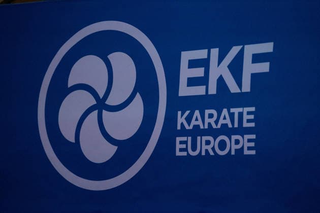 23.05.2026, xhfmx, Karate EKF Senior Championships 2026, Banner mit Logos (DFL DFB REGULATIONS PROHIBIT ANY USE OF PHOTOGRAPHS as IMAGE SEQUENCES and or QUASI-VIDEO) Frankfurt