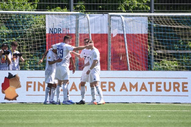 Fußball I Herren I Saison 2025 2026 I Verbandspokal I Finale I SC Vorwärts Wacker 04 Billstedt - Hamburg-Eimsbütteler BC I 23.05.2026 Die HEBC Spieler jubeln beim Finaltag der Amateure (Nur zur redaktionellen Nutzung.) Hamburg Stadion Hoheluft, Lokstedter Steindamm 87 Hamburg Deutschland Copyright: xLobeca RobertoxSeidelx