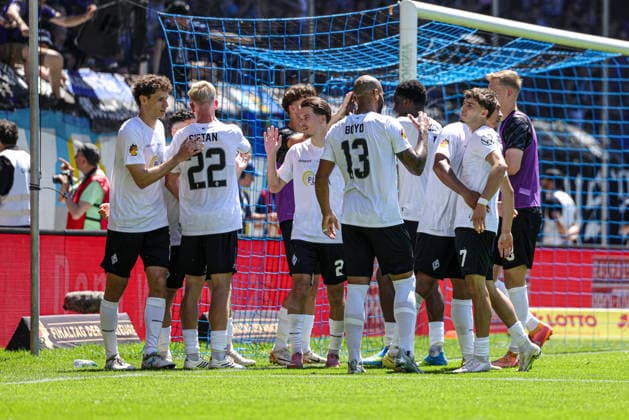 23.05.2026, xhettx, Fussball Landespokal Baden Finale, VfR Mannheim - SV Waldhof Mannheim v.l. jubel über das 2:0 durch Lovis Frederik Bierschenk (SV Waldhof Mannheim, 7) (DFL DFB REGULATIONS PROHIBIT ANY USE OF PHOTOGRAPHS as IMAGE SEQUENCES and or QUASI-VIDEO)