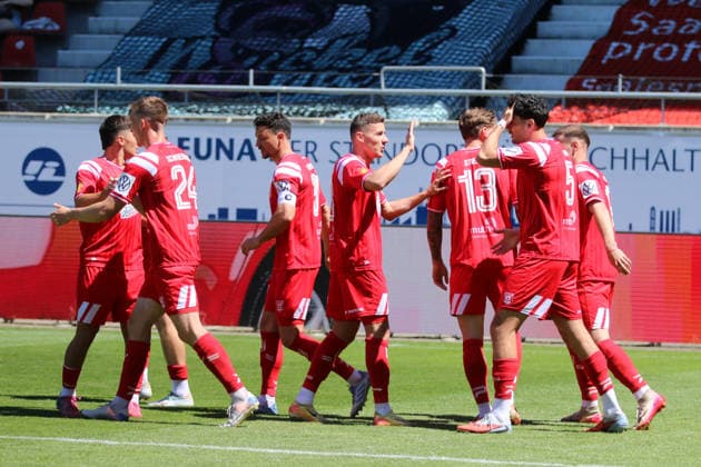 23.05.2026 Fußball Herren 2025 2026 dachbleche24 Landespokal Sachsen-Anhalt Finale VfB Germania Halberstadt - Hallescher FC Leuna-Chemie-Stadion Halle Torjubel vom Halleschen FC nach dem 0:1. Halle Sachsen-Anhalt Deutschland