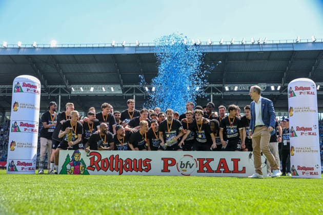 Der SV Waldhof Mannheim ist Pokalsieger 2025 2026 und qualifiziert sich somit für das DFB Pokal 2026 2027 beim BfV-Pokalfinale VfR Mannheim - SV Waldhof Mannheim 07 am 23.05.26 in Carl Benz Stadion, Mannheim xamx Foto: Alfio Marino