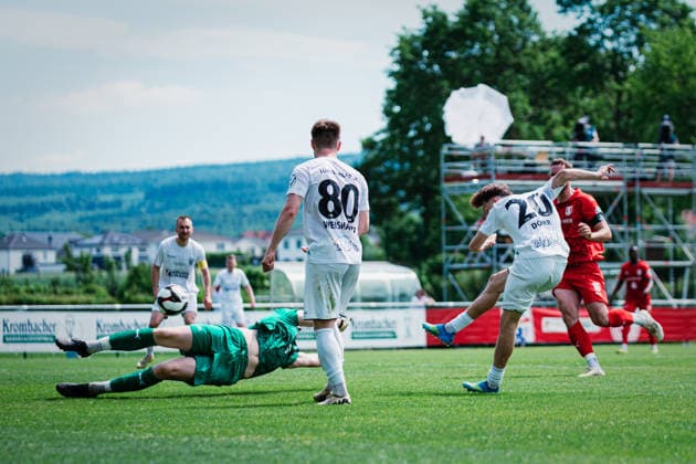 Niedersachsen-Pokal: TuS Bersenbrück vs. Lüneburger SK, 23.05.2026 TOR, JUBEL zum 1:3 durch Tjark Etienne Dörr (Lüneburger SK Hansa, 20); Niedersachsen-Pokal, Finale (Amateure): TuS Bersenbrück vs. Lüneburger SK am 23.05.2026 im August-Wenzel-Stadion, Barsinghausen Copyright: xBEAUTIFULxSPORTS Tonhäuserx