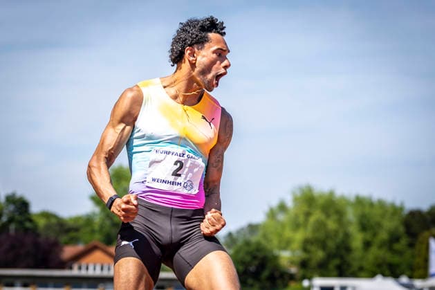 WEINHEIM, GERMANY - MAY 23 Joshua Hartmann (GER ASV Köln e. V.) wins the final over 100m during the B&S Kurpfalz Gala am 23.05.2026 at the Sepp-Herberger-Stadium in Weinheim (Baden-Wuerttemberg Germany). Baden-Wuerttemberg Germany Copyright: xLeahxKohringx