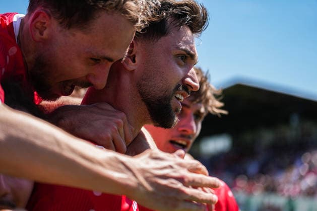 SBFV-Rothaus-Pokal, Bahlinger SC vs FC 08 Villingen, 23.05.2026 Torjubel zum 1:0 durch Elvir Zukaj (Bahlinger SC, 4) SBFV-Rothaus-Pokal, Bahlinger SC vs FC 08 Villingen, Karl-Heitz-Stadion Offenburg, 23.05.2026 Copyright: xBEAUTIFULxSPORTS Boscox