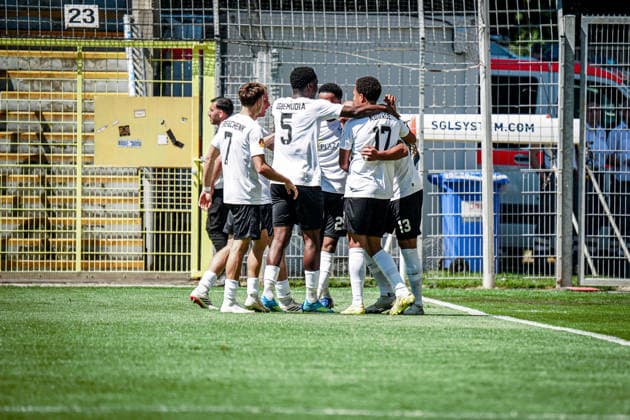 Deutschland: Fussball: bfv-Rothaus-Pokal 2025 2026 , Finale - VfR Mannheim vs SV Waldhof Mannheim - Carl-Benz-Stadion (Mannheim) : Spieler, Mannschaft, Torjubel Copyright: xBennetxLongx