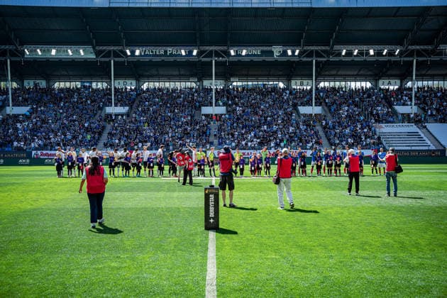 Deutschland: Fussball: bfv-Rothaus-Pokal 2025 2026 , Finale - VfR Mannheim vs SV Waldhof Mannheim - Carl-Benz-Stadion (Mannheim) : Stadion, Einlaufen, Mannschaften Copyright: xBennetxLongx