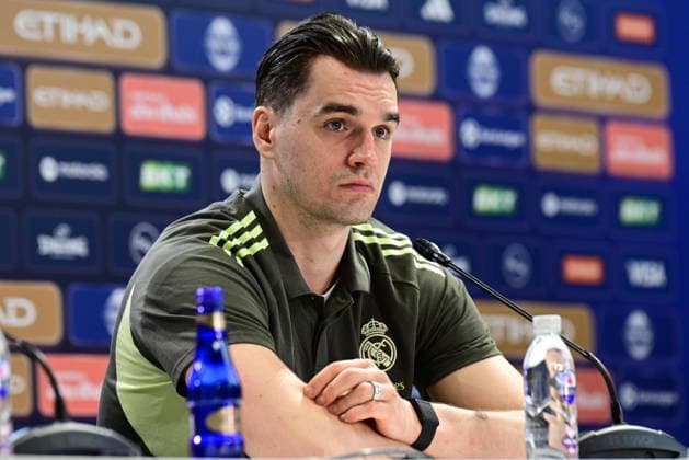 Pressconference Olympiacos v Real Madrid Final Euroleague Mario Hezonja of Real Madrid speaks during the press conference, PK, Pressekonferenz prior to the Euroleague Final Four game between Olympiacos and Real Madrid in Athens, Greece, on May 23, 2026 Athens Greece Basketball Copyright: xAgenciaxLOFx