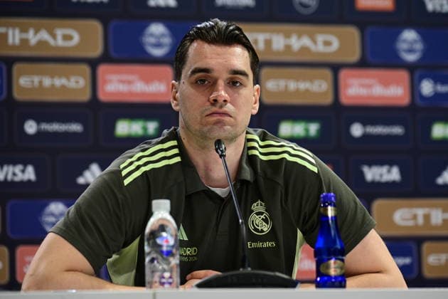 Pressconference Olympiacos v Real Madrid Final Euroleague Mario Hezonja of Real Madrid speaks during the press conference, PK, Pressekonferenz prior to the Euroleague Final Four game between Olympiacos and Real Madrid in Athens, Greece, on May 23, 2026 Athens Greece Basketball Copyright: xAgenciaxLOFx