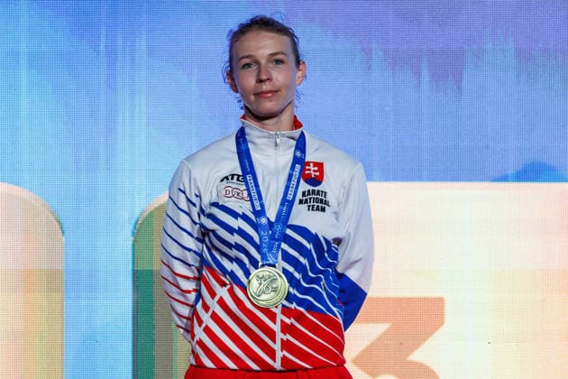 Siegerehrung Frauen Kumite -61; Ingrida Bakos Suchankova (SVK); Drittplatzierte, Bronzemedaille, 23.05.2026, Frankfurt am Main (Deutschland), 61. Karate-Europameisterschaften 2026 Frankfurt Main