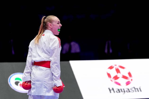 Deutschland: EKF Karate Europameisterschaft Seniors 2026 - Eissporthalle, Frankfurt: Bitsch Mia (GER, Rot) im Kampf um die Bronzemedaille in der Kategorie Female Kumite -55kg gegen Terliuga Anzhelika (UKR, Blau) Frankfurt am Main Eissporthalle Frankfurt Hessen Deutschland Copyright: xKjetilxWaberx