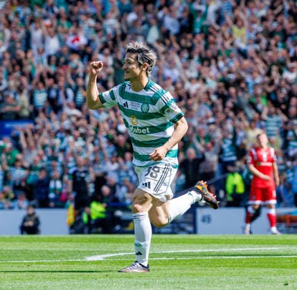 23.05.2026 Celtic v Dunfermline Athletic, Scottish Gas Scottish Cup Final ....................... Daizen Maeda celebrates his goal  Copyright: xKennyxRamsayx NINTCHDBPICT001083230422