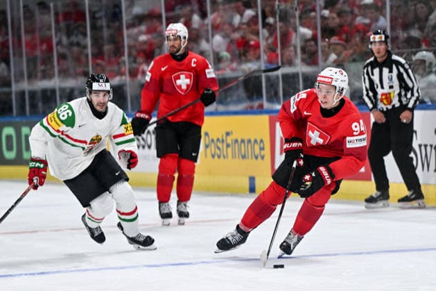ZURICH, SWITZERLAND - MAY 23: Attilio Biasca of Switzerland in action during the 2026 IIHF Ice hockey, Eishockey World Championship, WM, Weltmeisterschaft Switzerland game between Switzerland and Hungary at Swiss Life Arena on May 23, 2026 in Zurich, Zurich. Zurich Swiss Life Arena Zurich Switzerland Copyright: xJustPictures.ch AndreaxBrancax jp-en-EuSpIm-JP7_ANB_Sui_Hung_23052026_2918