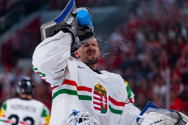 ZURICH, SWITZERLAND - MAY 23: Adam Vay (Hungary, 30) in a break during the Preliminary Round - Group A Match 39 between Switzerland and Hungary at the IIHF Ice hockey, Eishockey World Championship, WM, Weltmeisterschaft 2026, Swiss Life Arena on May 23, 2026 in Zurich, Switzerland. Zurich Switzerland Copyright: xTimoxSteinx