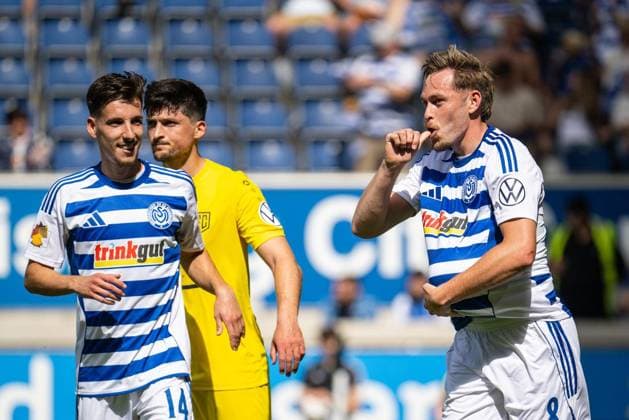 Niederrheinpokalfinale MSV Duisburg - SC St.Tönis ** NUR FÜR REDAKTIONELLE ZWECKE ** EDITORIAL USE ONLY **<p>Fußball Niederrheinpokalfinale MSV Duisburg - SC St.Tönis am 23.05.26 in der Schauinsland-Reisen Arena in Duisburg Torjubel zum 2:0 durch Aljaz Casar ( Duisburg ) Duisburg Copyright: JakobxKlos
