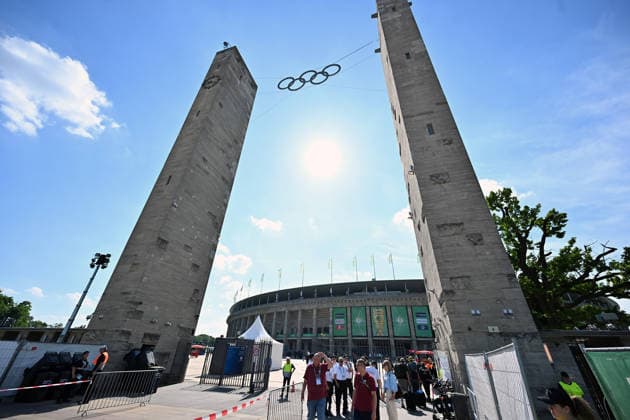 23.05.2026, xsltx, Fussball DFB Pokal Finale, FC Bayern München - VfB Stuttgart v.l. Aussenansicht Stadion Olympiastadion (DFL DFB REGULATIONS PROHIBIT ANY USE OF PHOTOGRAPHS as IMAGE SEQUENCES and or QUASI-VIDEO) Berlin